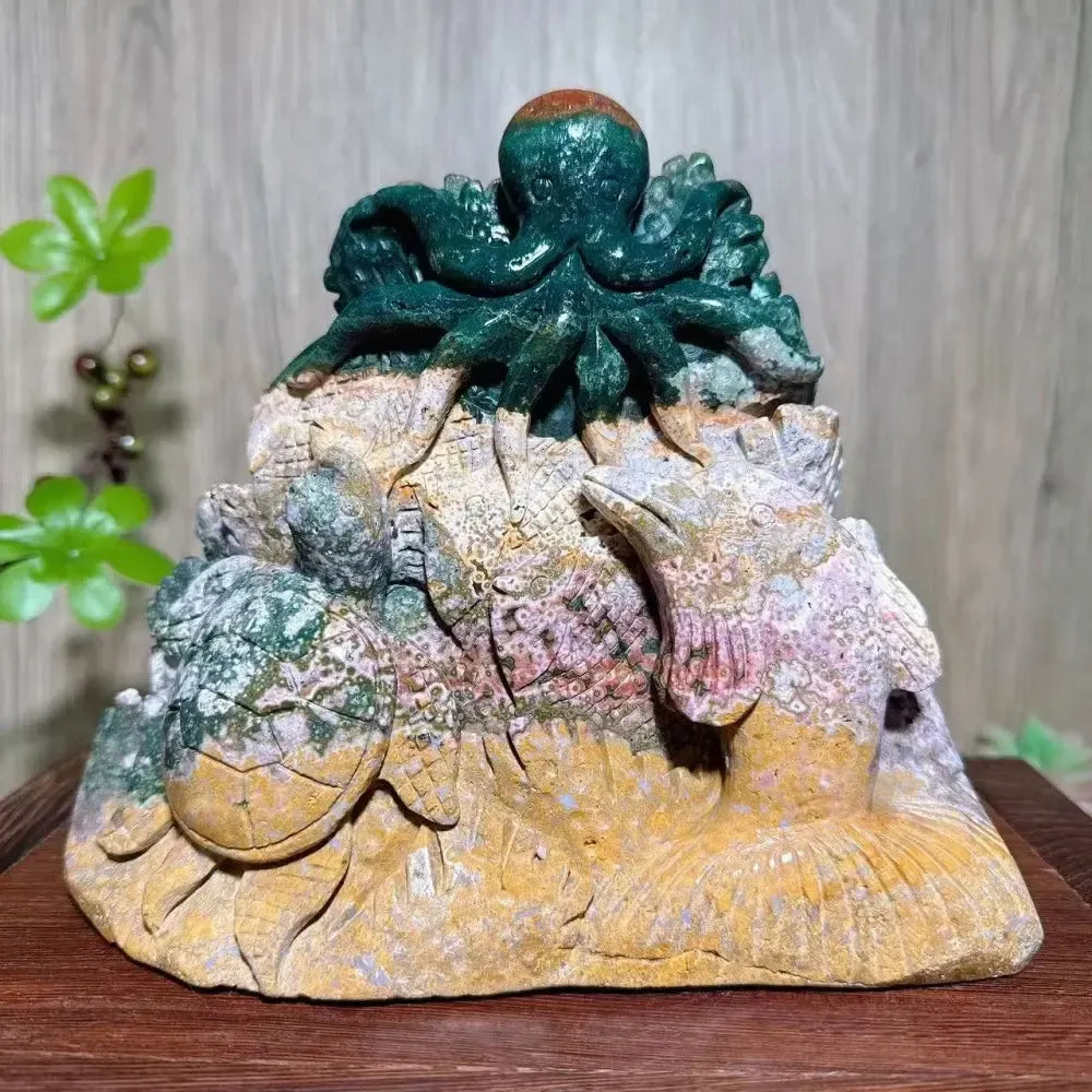 Ocean Jasper Ocean World Carving | Hand Carved Crystal-Carvings-Ali-Ocean Jasper-1590g 160mm-Crystal Destiny