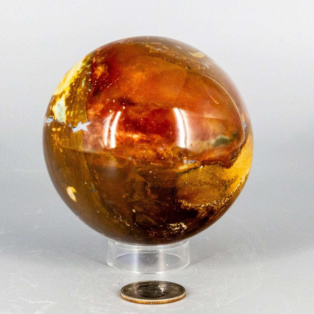 Polished Ocean Jasper Sphere from Crystal Destiny, 80mm, with natural brown, orange, and yellow orb patterns.