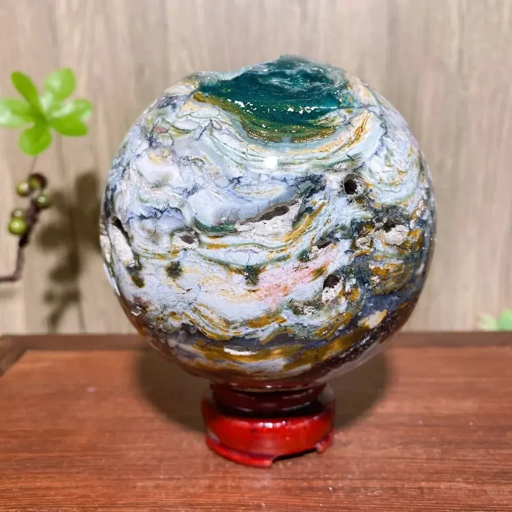 Ocean Jasper Sphere XXL with Stand-Spheres-Ali-1312g - 100mm-Crystal Destiny