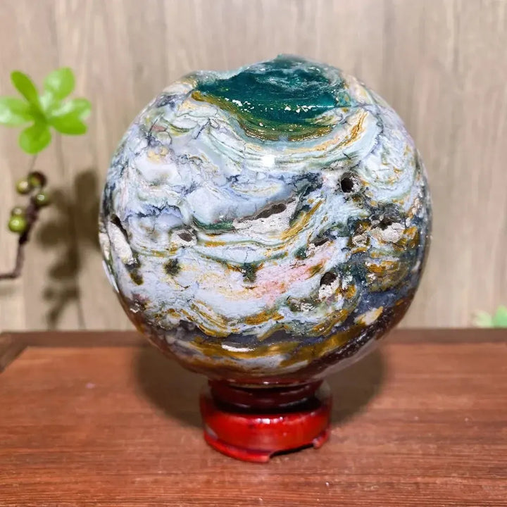 Ocean Jasper Sphere XXL with Stand-Spheres-Ali-1312g - 100mm-Crystal Destiny