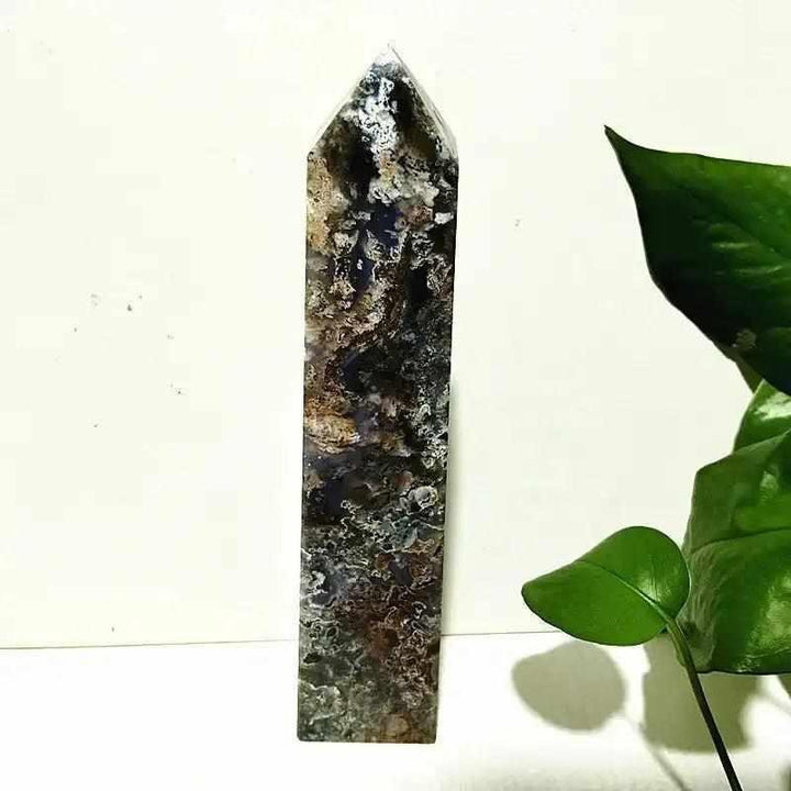 Polished Ocean Jasper tower wand featuring intricate sea green, cream, and pink orb patterns for Heart Chakra healing.