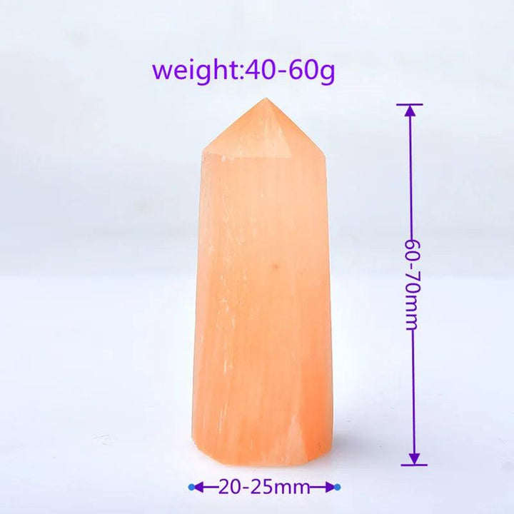 Natural orange selenite crystal point, 60-70mm hexagonal wand for healing and home decor.