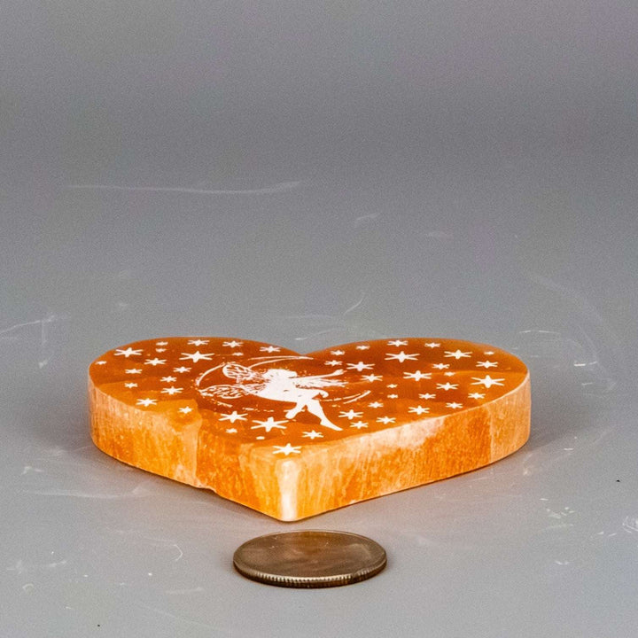Orange Selenite Forest Fairy Heart-Decorations-Crystal Destiny-Selenite-90g - 3.00" x 3.00" x .50"-Crystal Destiny