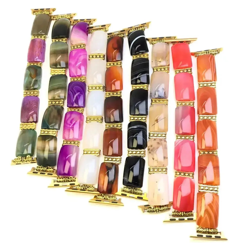 Peacock Agate Wide Link Apple Watch Bands-Bands-Crystal Destiny-Peacock Color-Large-Apple 38-41MM Plate-Crystal Destiny
