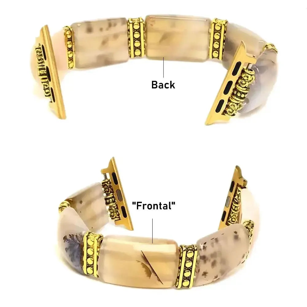 Peacock Agate Wide Link Apple Watch Bands-Bands-Crystal Destiny-Peacock Color-Large-Apple 38-41MM Plate-Crystal Destiny