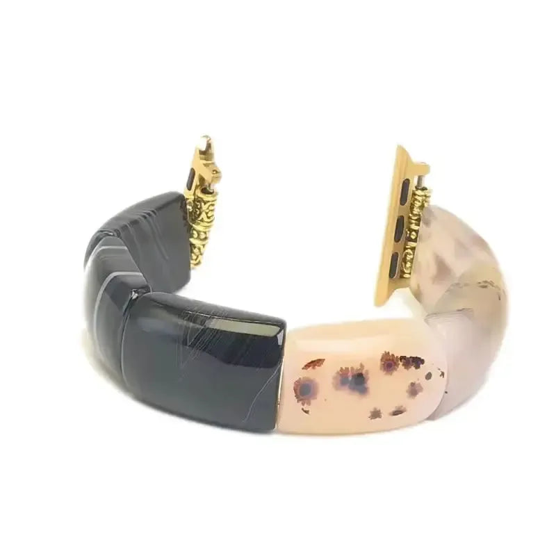 Peacock Agate Wide Link Apple Watch Bands-Bands-Crystal Destiny-Black and White-Large-Apple 42-49MM Plate-Crystal Destiny