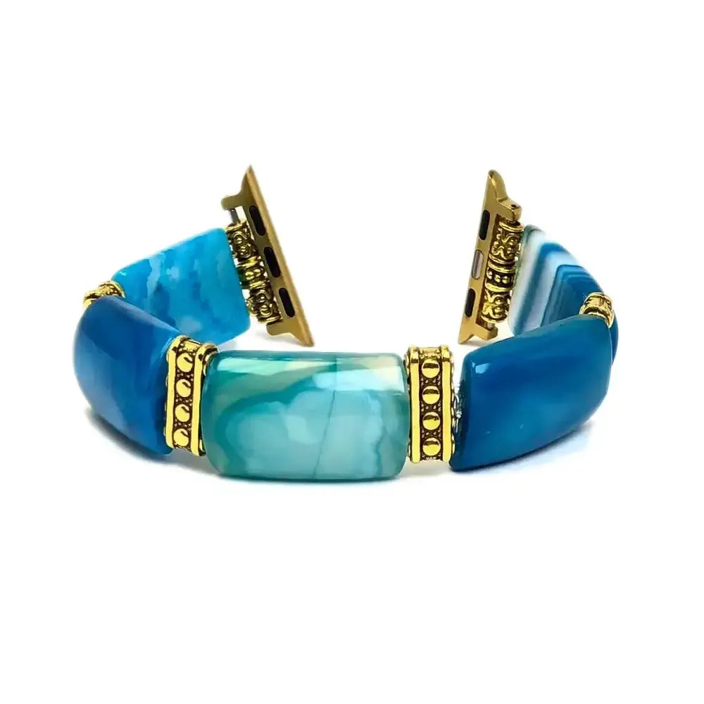 Peacock Agate Wide Link Apple Watch Bands-Bands-Crystal Destiny-Blue-Small-Apple 38-41MM Plate-Crystal Destiny