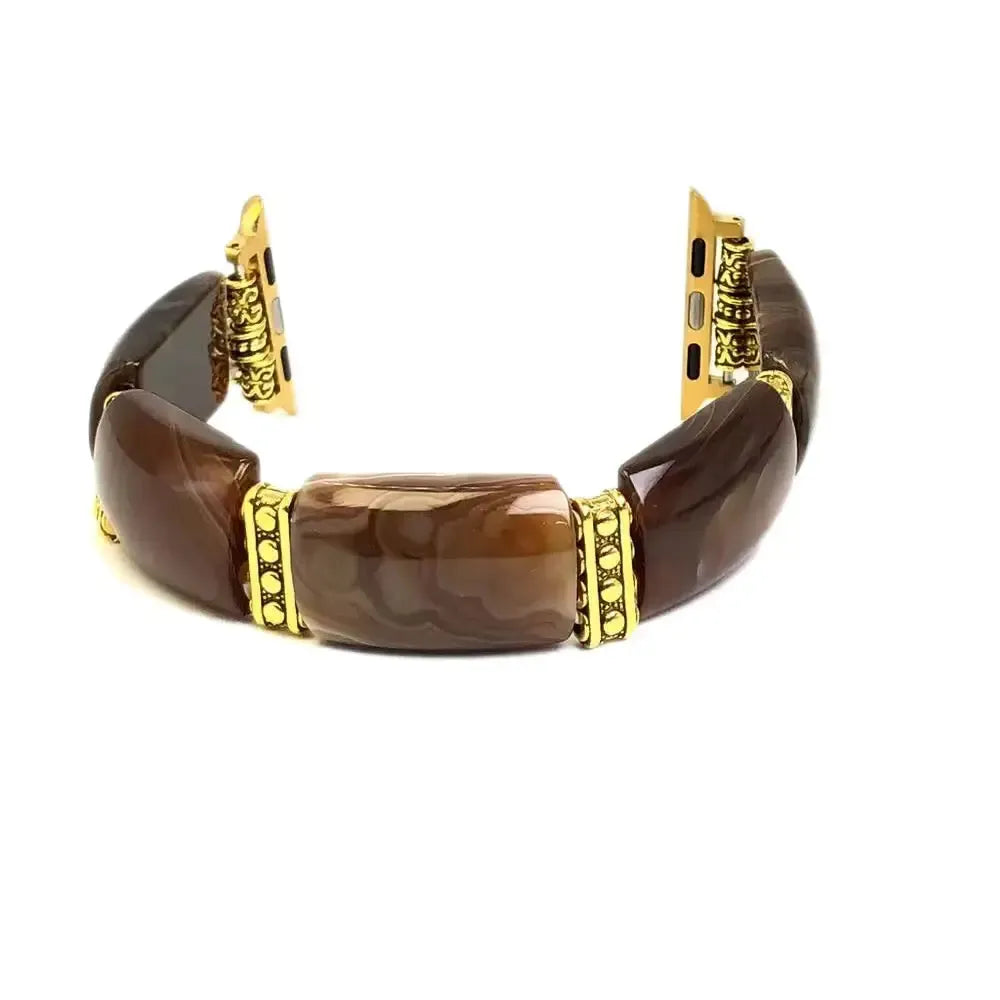 Peacock Agate Wide Link Apple Watch Bands-Bands-Crystal Destiny-Brown-Medium-Apple 42-49MM Plate-Crystal Destiny