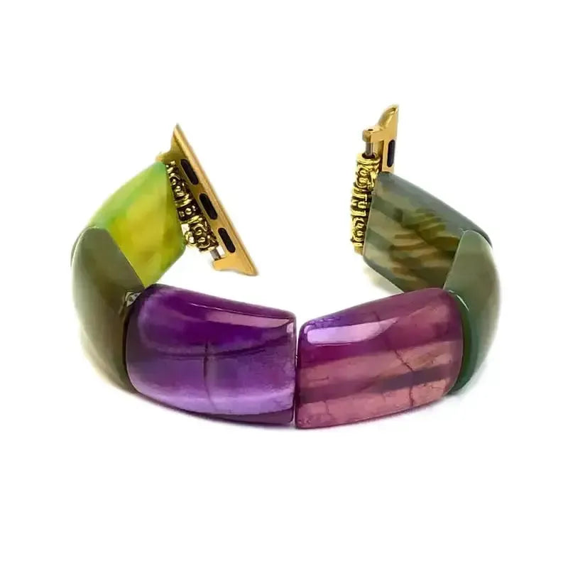 Peacock Agate Wide Link Apple Watch Bands-Bands-Crystal Destiny-Purple Green-Medium-Apple 42-49MM Plate-Crystal Destiny