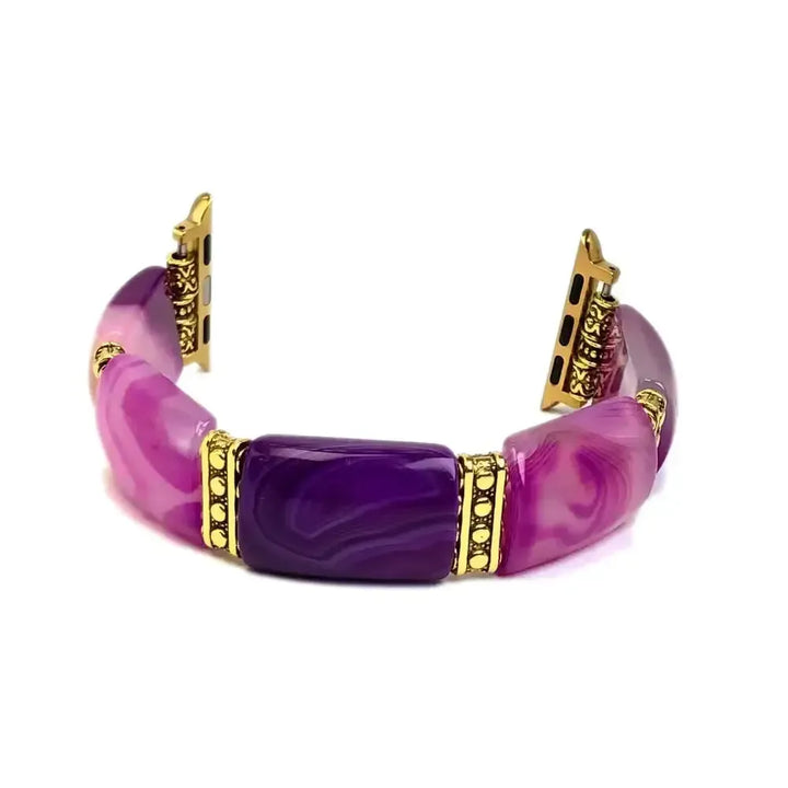 Peacock Agate Wide Link Apple Watch Bands-Bands-Crystal Destiny-Purple-Large-Apple 42-49MM Plate-Crystal Destiny