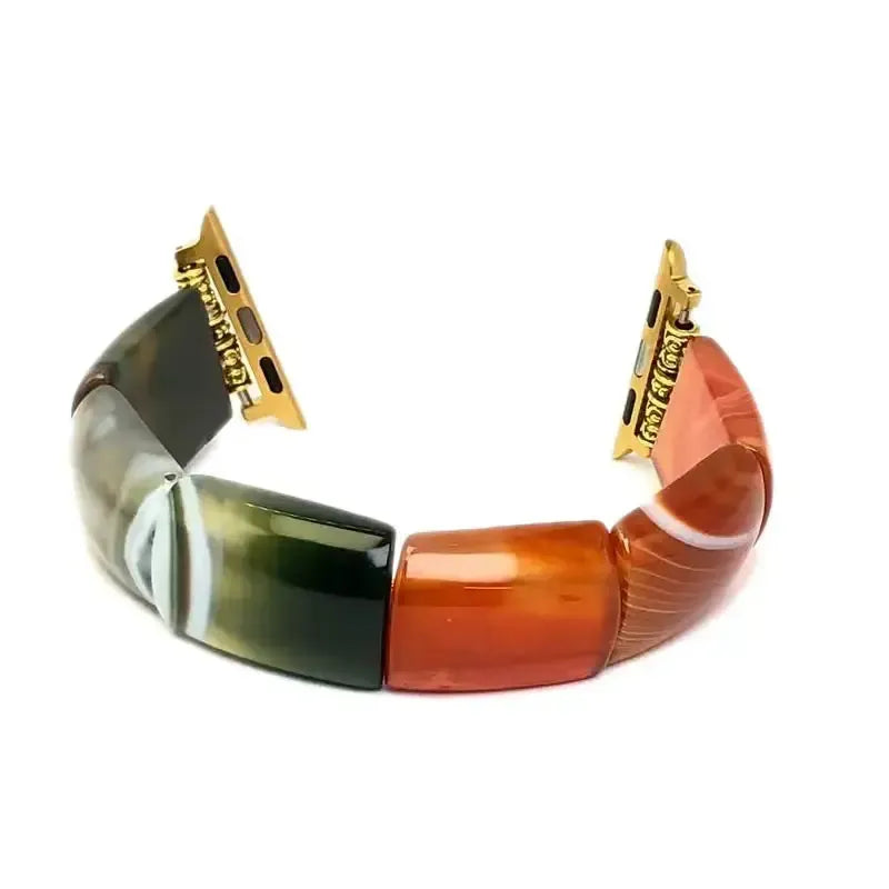 Peacock Agate Wide Link Apple Watch Bands-Bands-Crystal Destiny-Red Green-Small-Apple 42-49MM Plate-Crystal Destiny