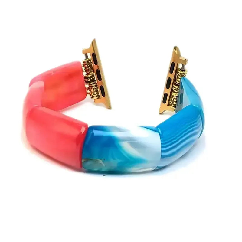 Peacock Agate Wide Link Apple Watch Bands-Bands-Crystal Destiny-Rose Red Blue-Small-Apple 42-49MM Plate-Crystal Destiny