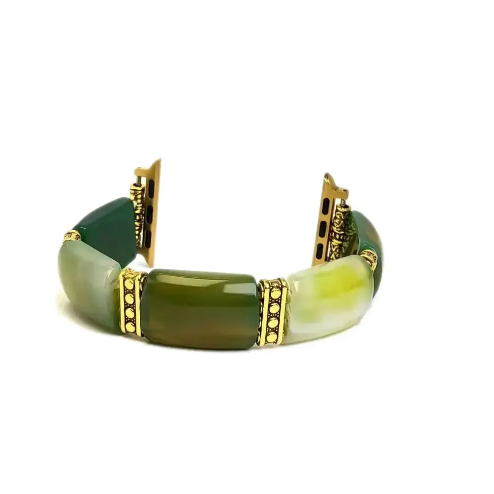 Peacock Agate Wide Link Apple Watch Bands-Bands-Crystal Destiny-Yellow and Green-Medium-Apple 38-41MM Plate-Crystal Destiny