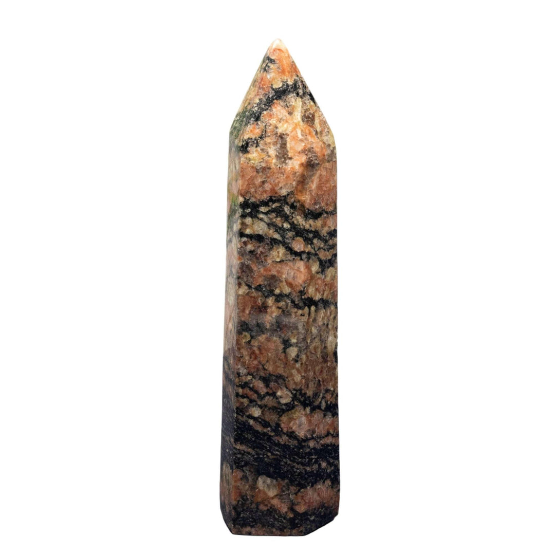 Striking 7.5-inch Pegmatite Tower with coarse-grained quartz, feldspar, and mica in earthy tones.