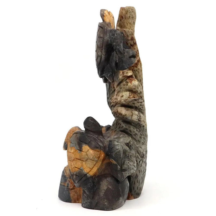 Picasso Jasper Crystal Carved Sea Turtles Figurine Statue, earthy browns, creams, and blacks, grounding & stability.