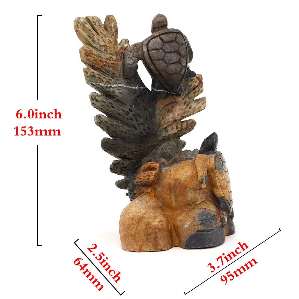 Picasso Jasper Crystal Carved Sea Turtles Figurine Statue, 6-inch, earthy browns, creams, blacks for grounding & stability.
