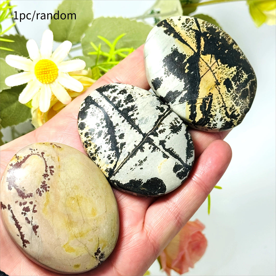 Polished natural Picture Jasper palm stone with unique earthy patterns, perfect for grounding and healing energy.
