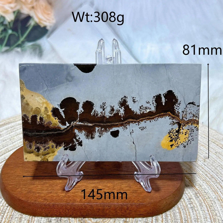 Picture Jasper crystal slab from Crystal Destiny, featuring earthy brown, tan, and gray landscape patterns.