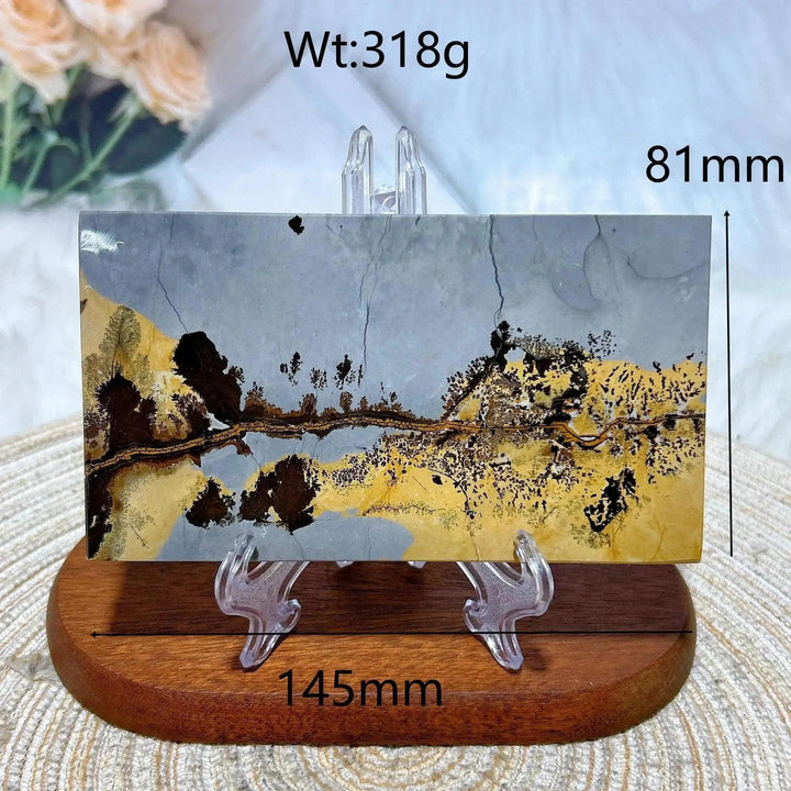 Polished Picture Jasper crystal slab from Crystal Destiny, 145x81mm, 318g, with natural earthy landscape patterns.