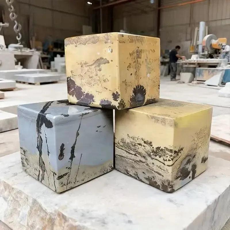 Polished Picture Jasper cubes, 50-60mm, displaying unique earthy landscapes for grounding and stability from Crystal Destiny.