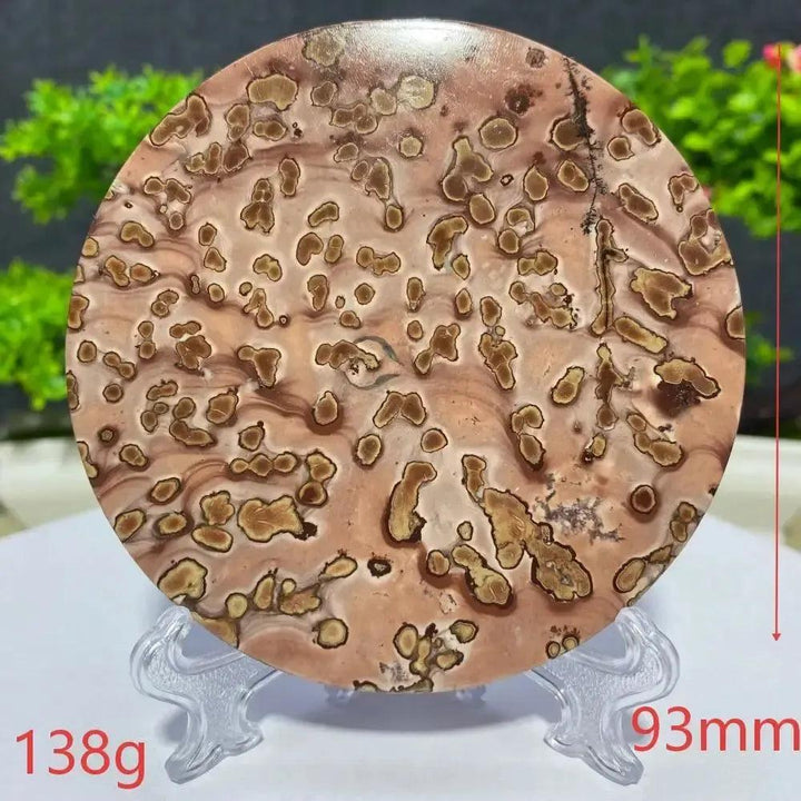 Round Picture Jasper slab, 138g, 93mm, with brown and beige landscape patterns, from Crystal Destiny.