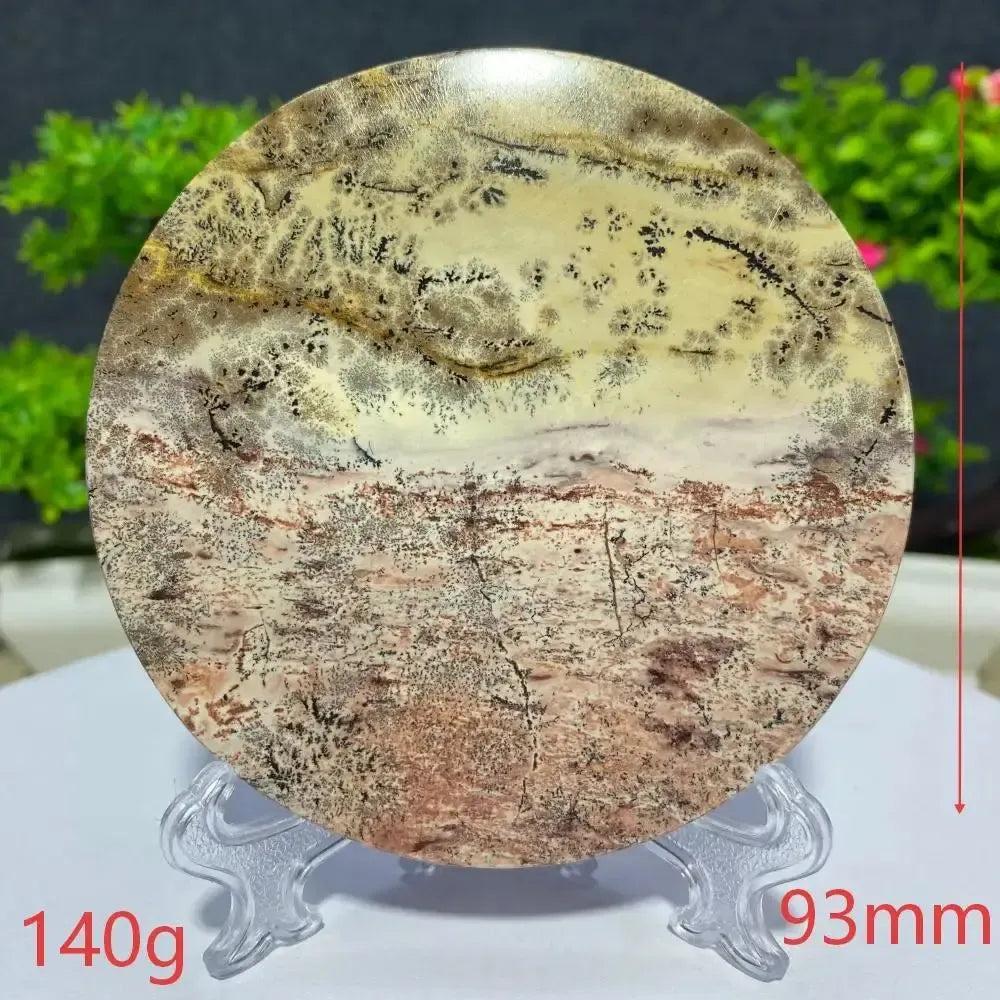 Crystal Destiny's round Picture Jasper slab, 93mm, 140g, displaying unique landscape patterns for grounding energy.