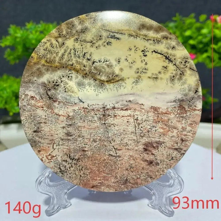 Crystal Destiny's round Picture Jasper slab, 93mm, 140g, displaying unique landscape patterns for grounding energy.