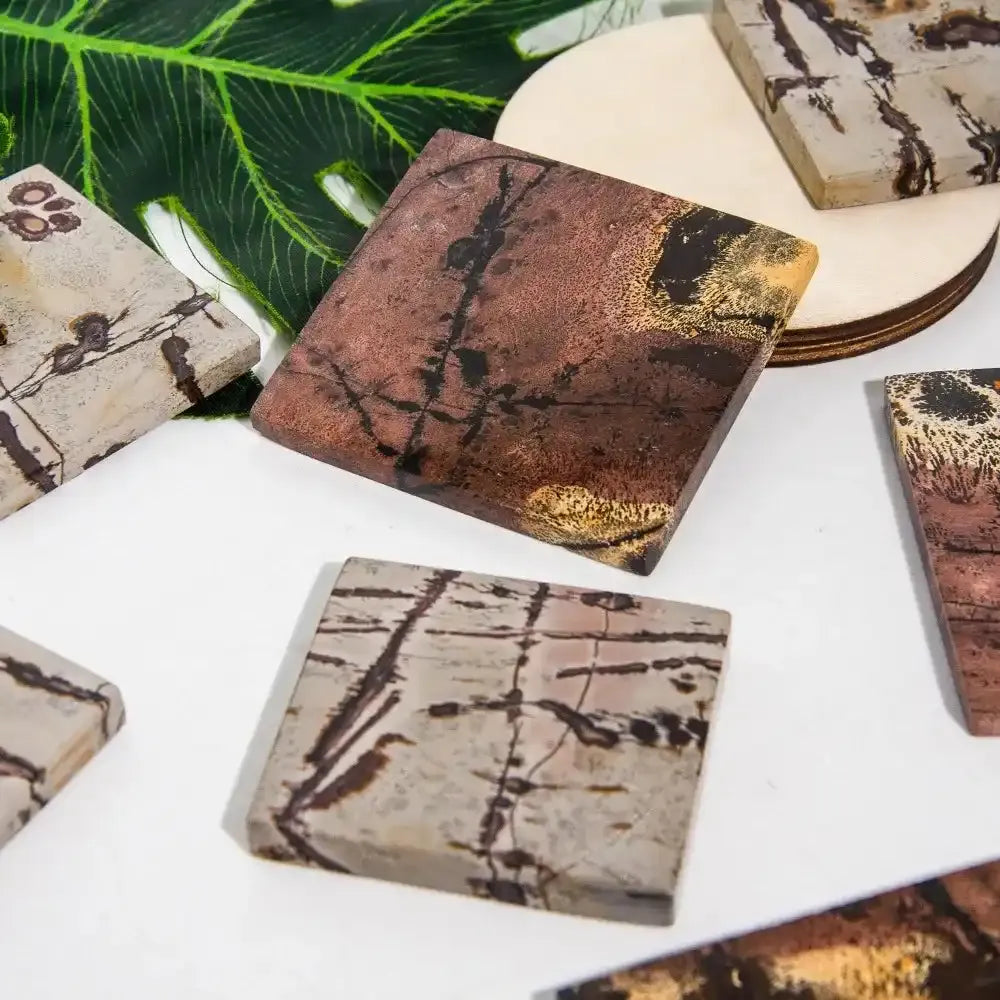 Exquisite Chinese painting stone square slices with unique natural patterns, perfect for grounding desktop decor.