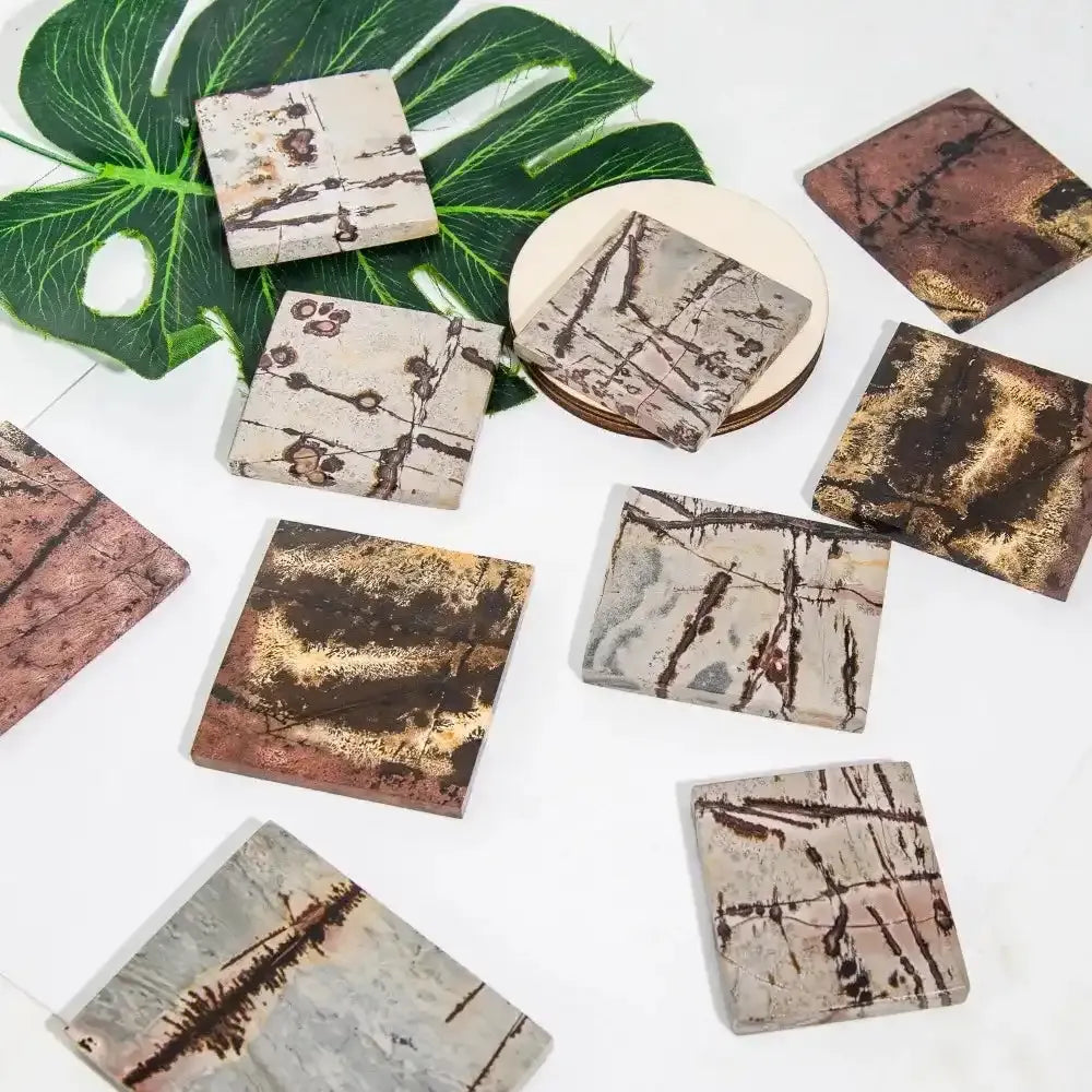 Exquisite square landscape jasper stone slices featuring natural earthy patterns for unique, grounding home decor.