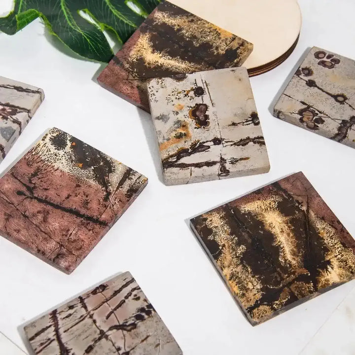 Exquisite square Chinese painting stone slices featuring unique earthy patterns, perfect for grounding desktop decor.