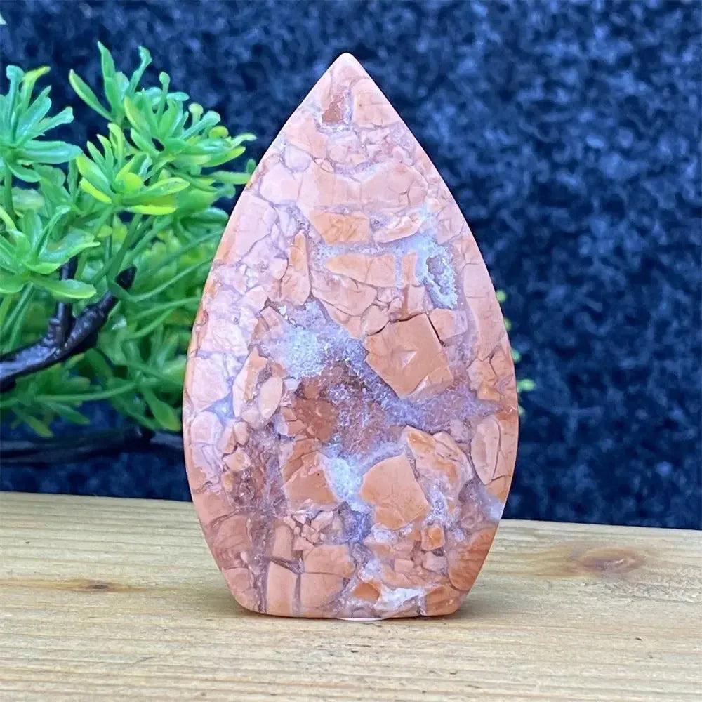 Pink Agate geode torch from Crystal Destiny, hand-polished with blush and cream layers for emotional balance.