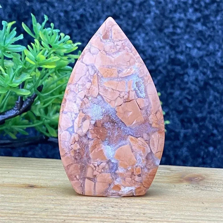 Pink Agate geode torch from Crystal Destiny, hand-polished with blush and cream layers for emotional balance.