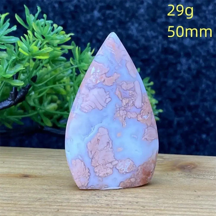 Pink Agate teardrop cabochon, 29g, 50mm, with white and blush patterns from Crystal Destiny.
