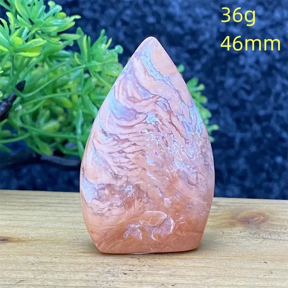 Hand-polished Pink Agate geode torch from Crystal Destiny, 36g, 46mm, with blush, cream, and dusty rose bands.