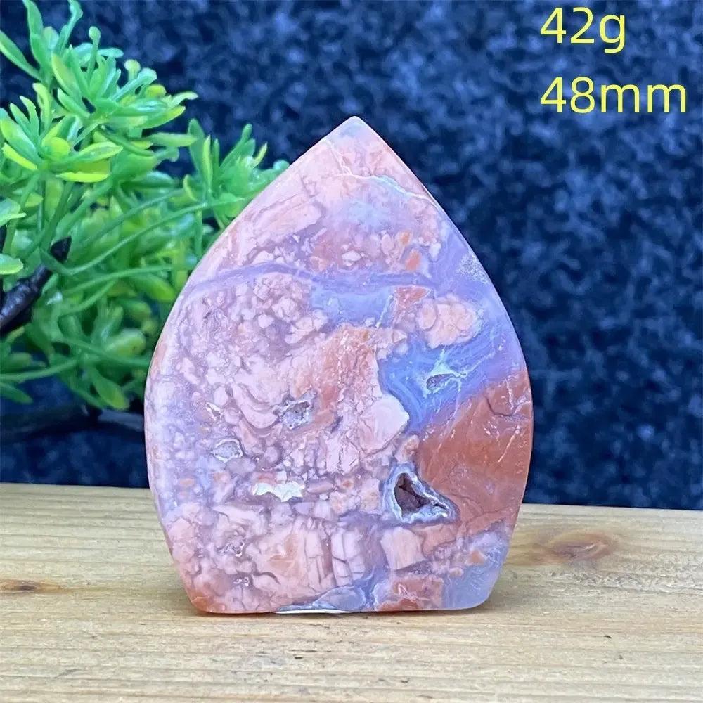 Pink Agate geode torch, 42g, 48mm, with blush, cream, and dusty rose bands for emotional balance from Crystal Destiny.