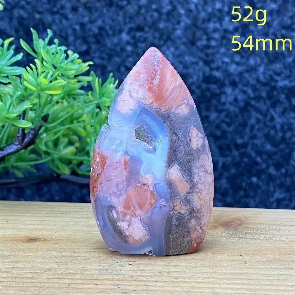 Pink Agate geode torch from Crystal Destiny, 52g, 54mm. Hand-polished, with blush, cream, and dusty rose bands.