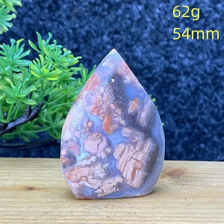 Pink Agate geode torch from Crystal Destiny, 62g, 54mm. Hand-polished, with blush, cream, and dusty rose banding.