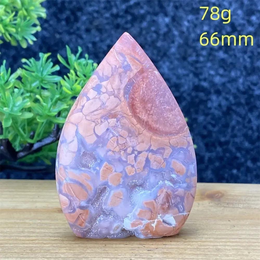 Hand-polished pink agate geode specimen from Crystal Destiny, 78g, 66mm, with unique blush and cream banding.