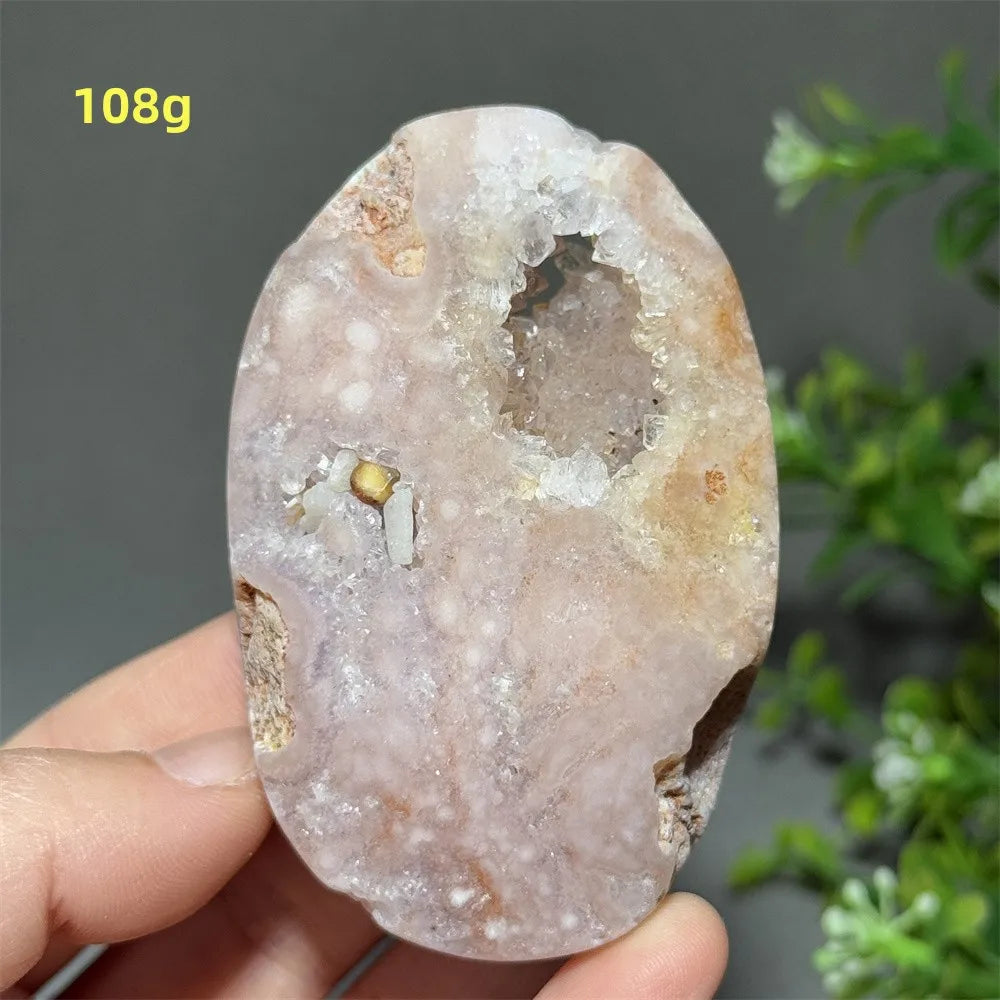 Pink Amethyst Flower Agate Palm Stone