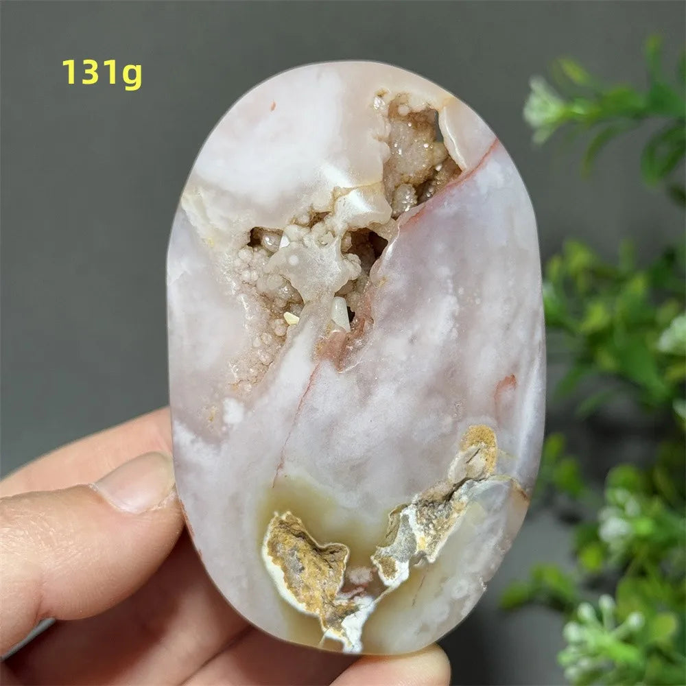 Pink Amethyst Flower Agate Palm Stone