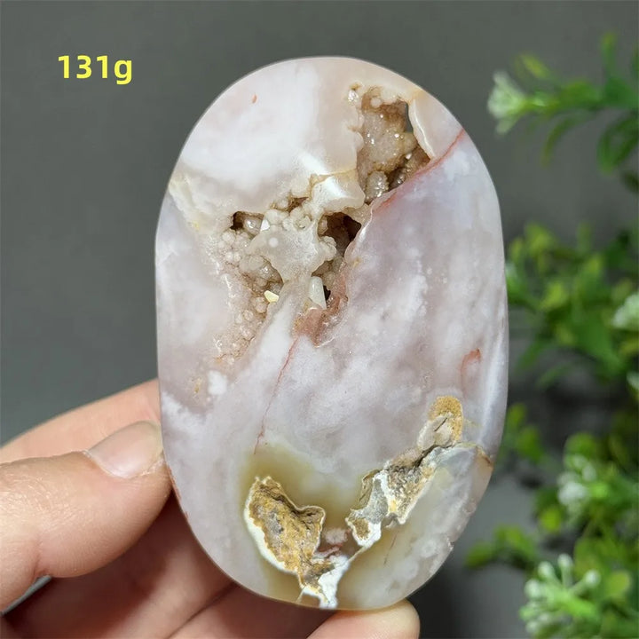 Pink Amethyst Flower Agate Palm Stone