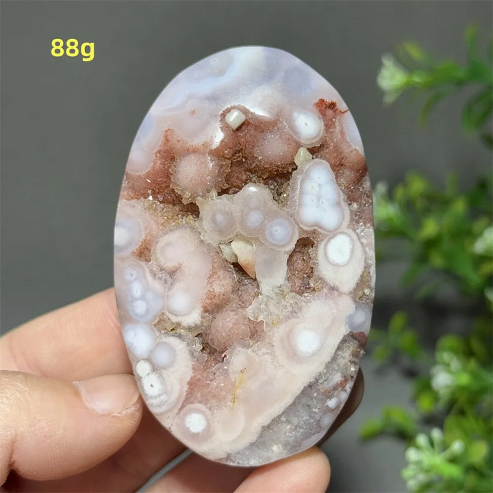 Pink Amethyst Flower Agate Palm Stone