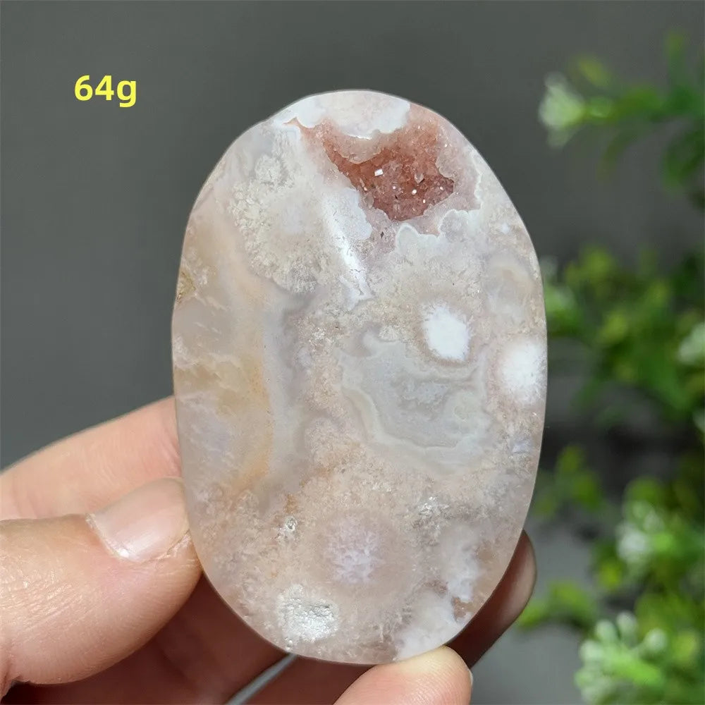 Pink Amethyst Flower Agate Palm Stone