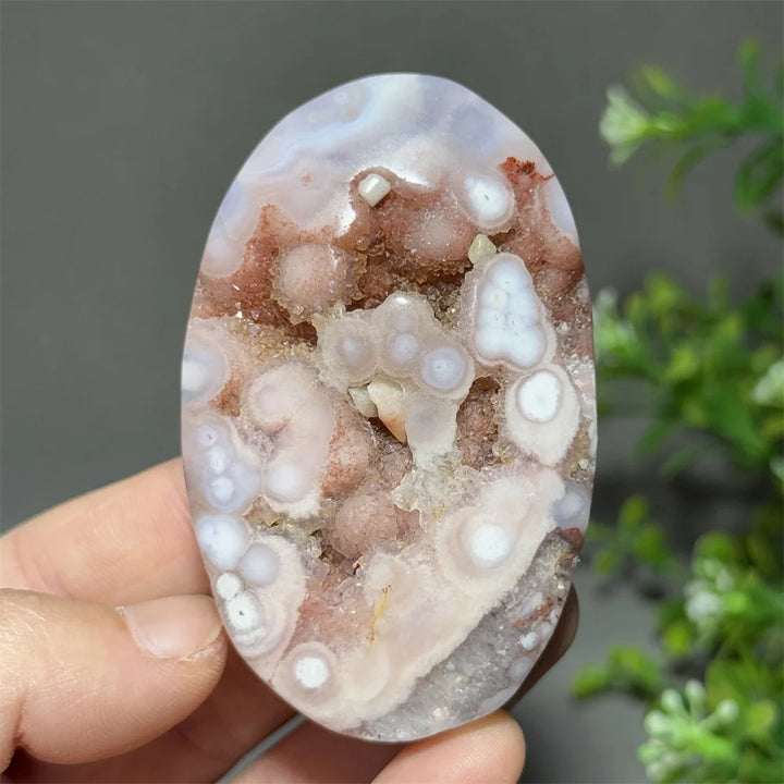 Pink Amethyst Flower Agate Palm Stone