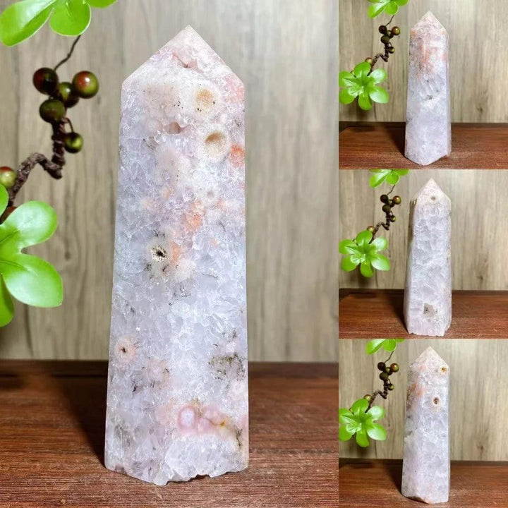 Pink Flower Agate Crystal Druzy Geode Tower with dreamy floral inclusions and light-catching druzy pockets.
