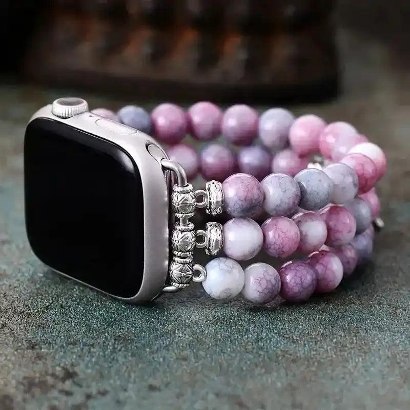 Pink Jasper Beaded Apple Watch Band with natural rosy stones promoting love and emotional balance.