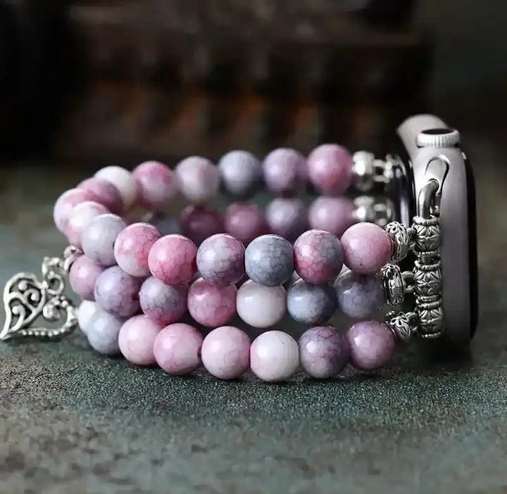 Pink Jasper Beaded Apple Watch Band with rosy tones, promoting love and emotional balance. Stylish, comfortable, and artisan-crafted.