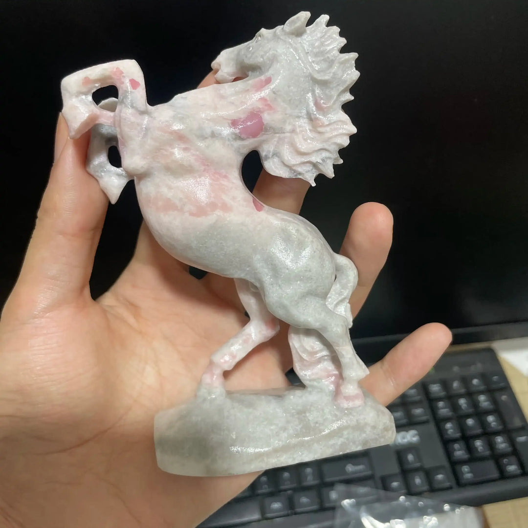 Pink Opal Rearing Horse Carving