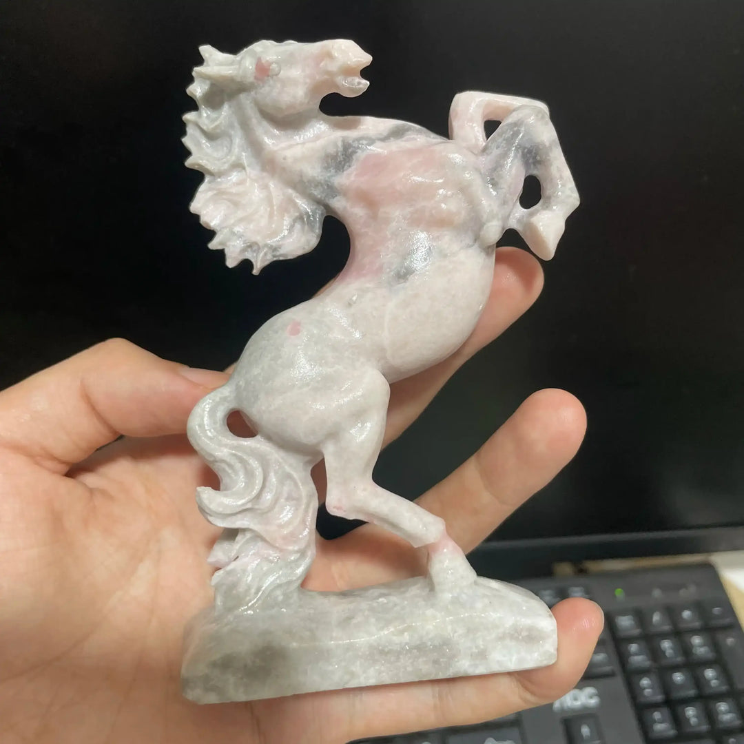 Pink Opal Rearing Horse Carving