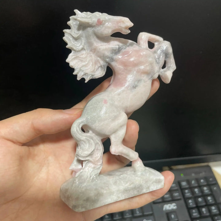 Pink Opal Rearing Horse Carving
